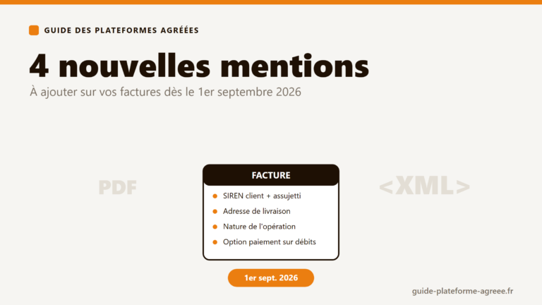 Facture affichant les quatre nouvelles mentions obligatoires au 1er septembre 2026