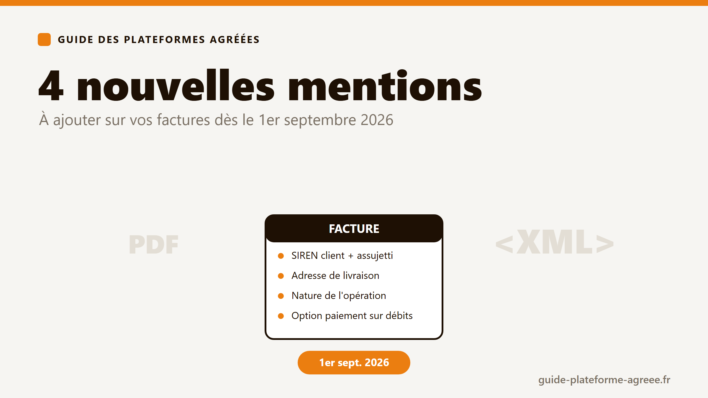 Facture affichant les quatre nouvelles mentions obligatoires au 1er septembre 2026
